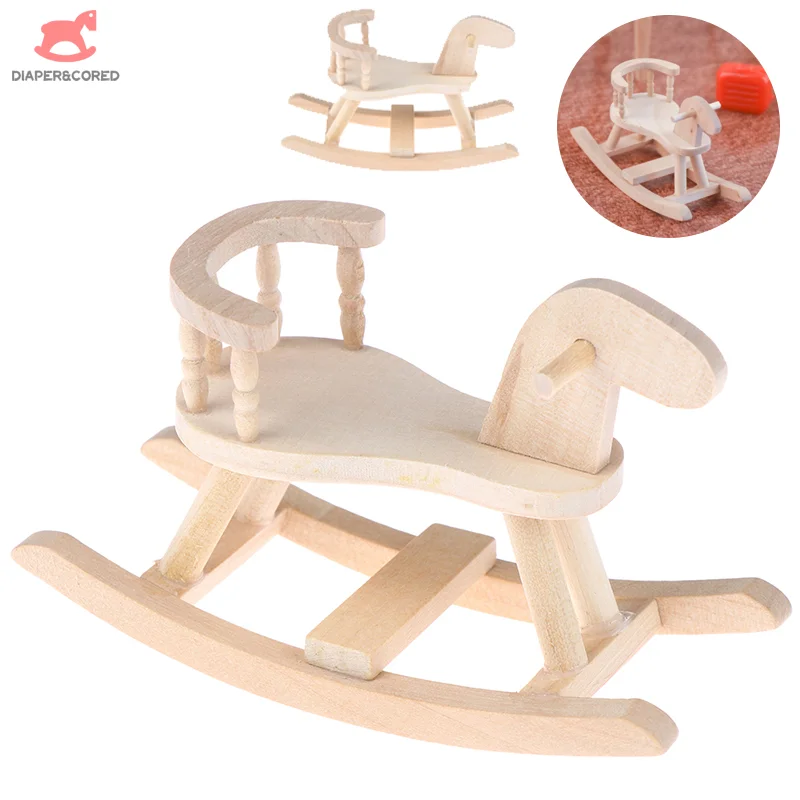 

1/12 Dollhouse Miniature Wooden Rocking Horse Chair Room Furniture Model Ornament Dolls House Decor For Kids Pretend Play Toy