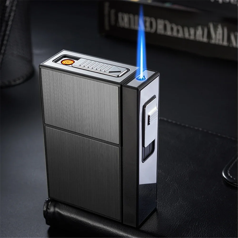 PORFOYO Portasigarette Con Accendino Tempesta – 2 Pezzi, USB Type-C, Antivento, Contiene 20 Sigarette