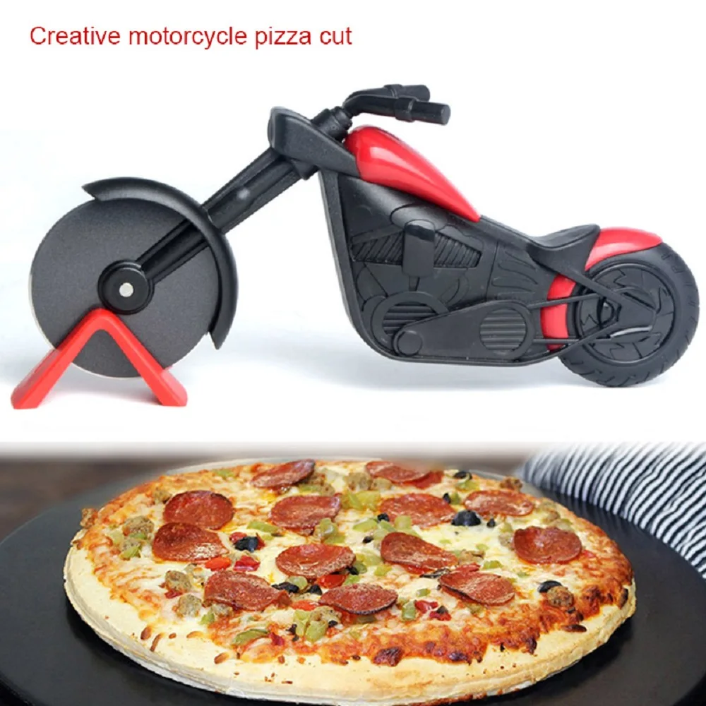 Motorcycle Pizza Cutter Wheel Stainless Steel Plastic Motorbike Roller Pizza Chopper Slicer Creative Wheel Roller Cutter