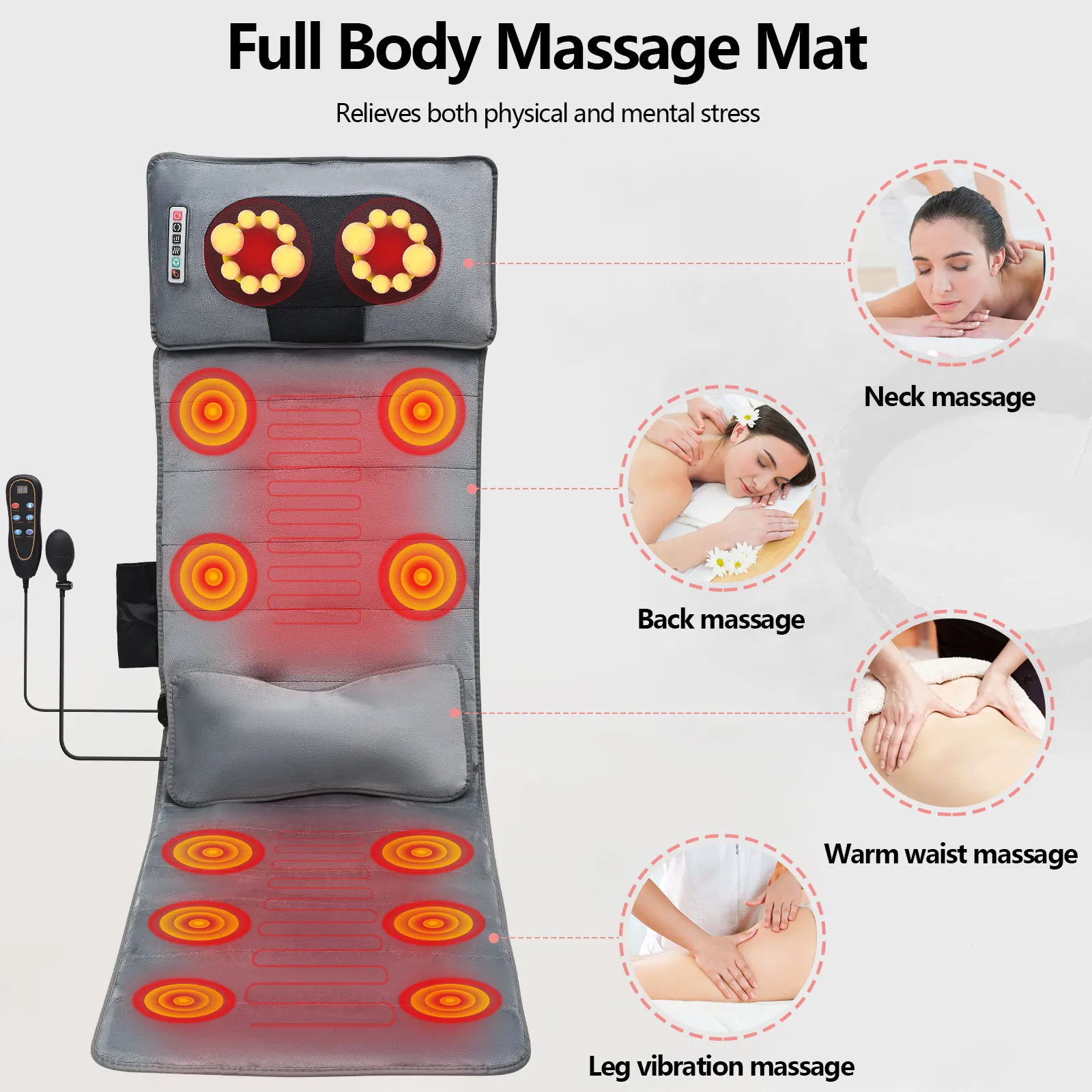  Massage Mat, Full Body Heating Pad Vibration Gray Heated Electric  Mat Salon Home with Heat Pads for Back Massager Neck and Shoulder Electric  Massage Chair Pad Gifts Men Dad : Health