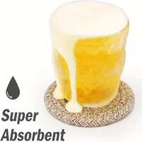 9pcs/pack 8 Coasters with 1 Stand, Cotton Absorbent Coasters, Minimalist Home Decoration Coaster Set, Wooden Tabletop Protection 4