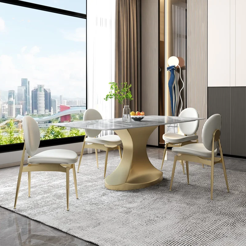 

Golden Regular Kitchen Table For Large Family With 6 Chairs Hotel Restaurant 10 People Table Dining Glossy Custom Desktop 180cm