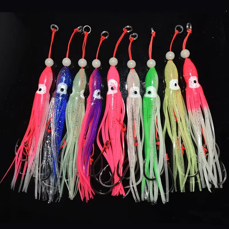 TAKEDO 12 cm 8,4 g leuchtende Tintenfischröcke, weicher Angelköder, Oktopus-Tintenfischrock, Thunfischköder mit 20 # Assist Hook Trolling Lure