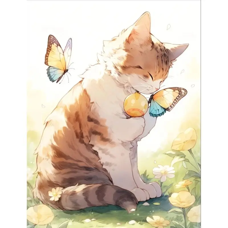 

GATYZTORY Painting By Numbers For Adults Cat Playing Butterfly Animals On Canvas Flower Acrylic Paint Wall Art Picture For Home