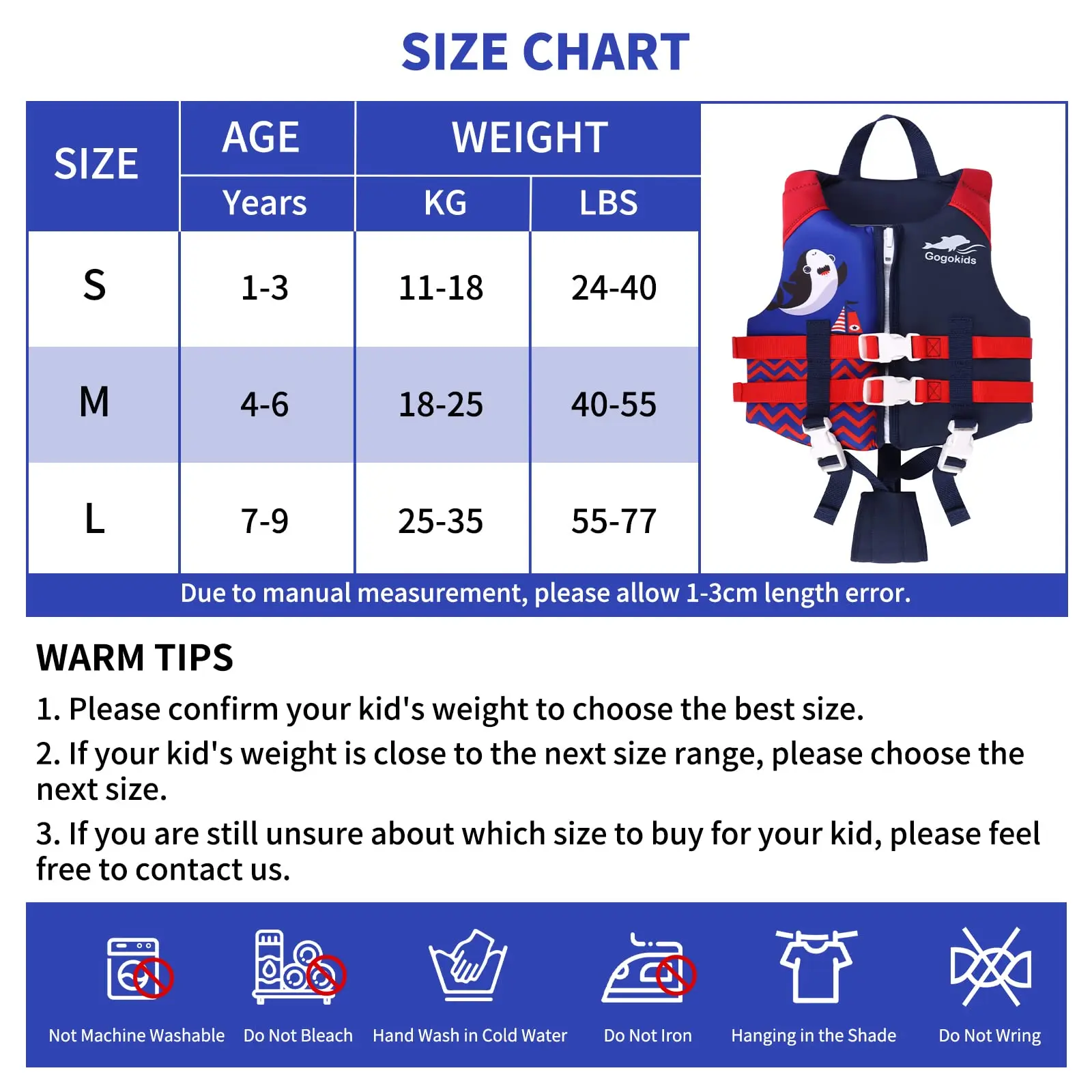 Description Picture 5 of itemGogokids Kids Life Jacket Float Jacket Toddler Swimsuit Assist Swimwear Swim Training Buoyancy Swim Vest Neoprene Life Jacket