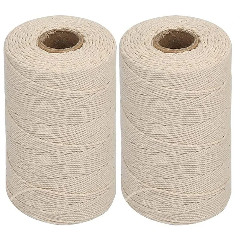 2Pcs Cotton Twine, 656 Feet 1MM, Kitchen Cooking Bakers Rope for Meat Roasting, Natural String for Gift Wrapping, Gardening