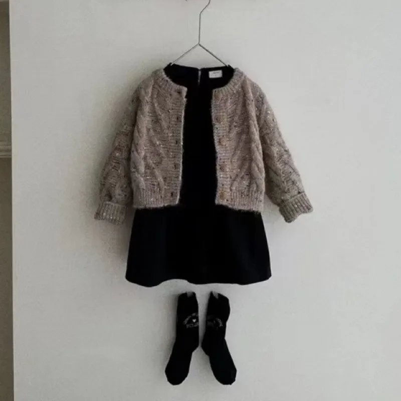 1-3Y Baby Girls Knitted Cardigan Children Long Sleeve Round Neck Mixed Color Knitwear Sweater Unisex Kid Fall Winter Top Clothes