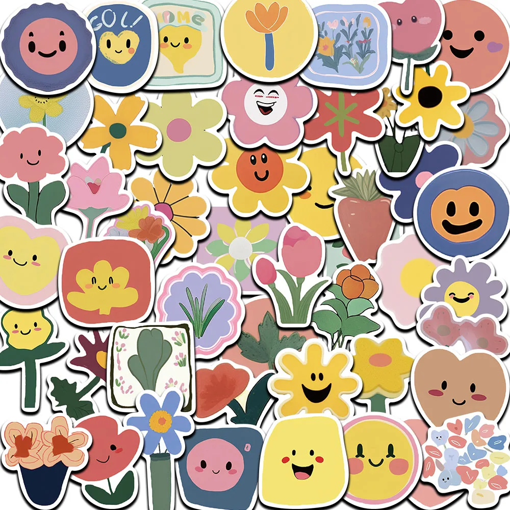 

10/50PCS Flower smiling face Stickers Vintage For DIY Diary Notebook Guitar Motorcycle Laptop Luggage Graffiti Decals toys