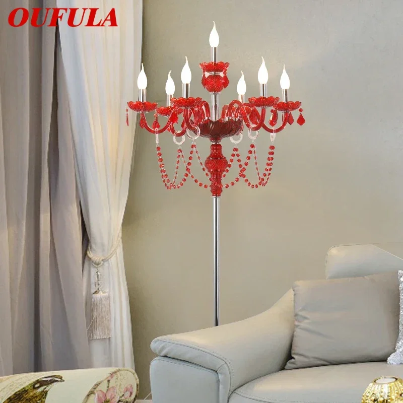 

OUFULA European Red Style Crystal Floor Lamp Luxurious Hotel Ballroom Wedding Candle Decoration Lamp Living Room Bedroom Villa