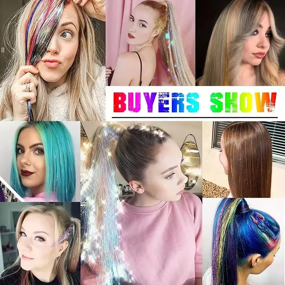 Synthetic Clip in Hair Tinsel24 Inch Colorfull Tinsel Hair Extensions 1Pcs/Pack for Women Girls Party Christmas New Year Gift