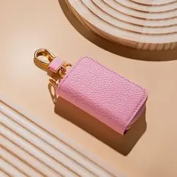 Unisex PU Leather Zipper Key Organizer Wallet with Large Capacity (B-Pink)
