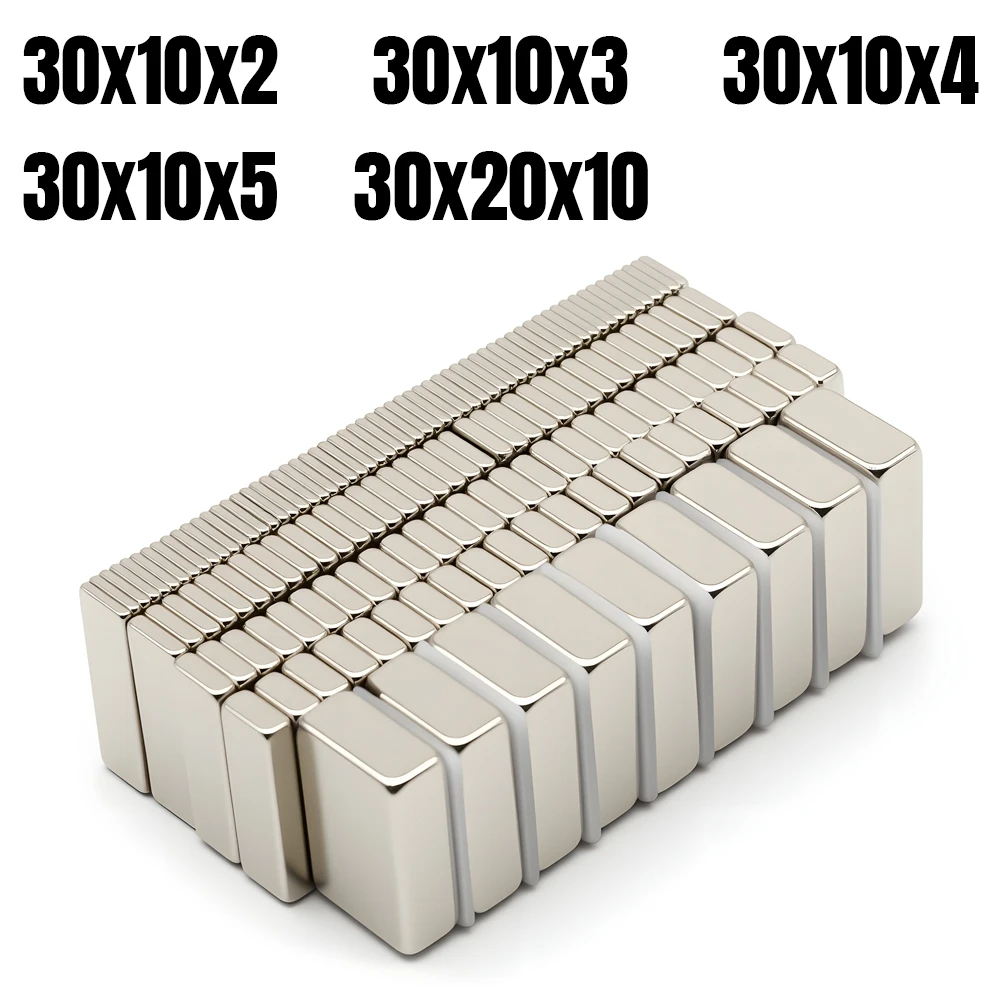 Block Superstarker Neodym-Magnet Leistungsstarke Magnete N35 Permanentmagnetischer NdfeB-Kühlschrank DIY 30x10x2 30x10x4 30x20x10mm – Detail 1