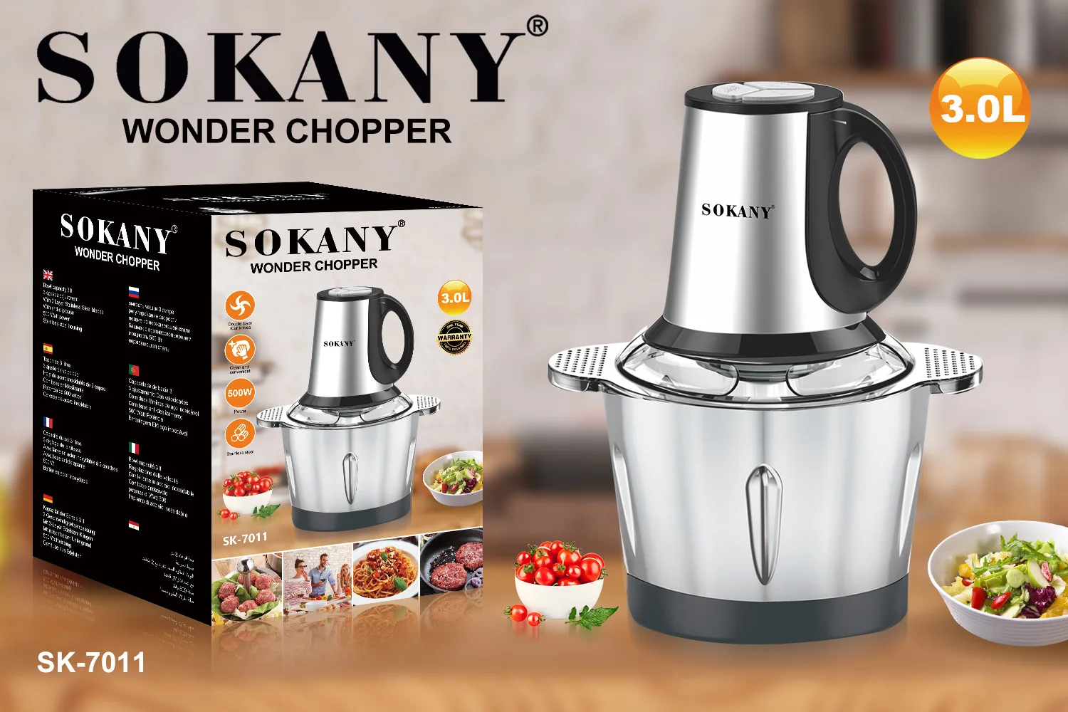 SOKANY 7011 Mixer Electric Household 3L Meat Grinder Vegetable Chopper Kitchen Multifunctional Cooking Machine 2