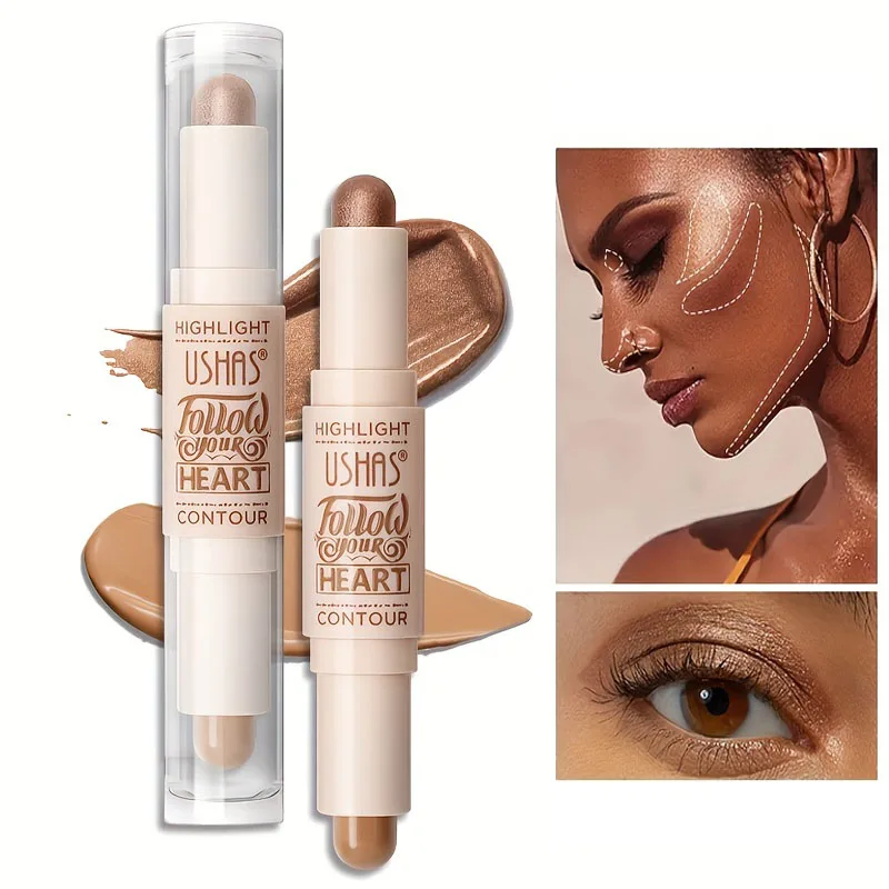 2 IN 1 Shimmer Bronzers Contour Stick Waterproof Multi-purpose Highlighter Shaping Shadow Face Modify Concealer Pen