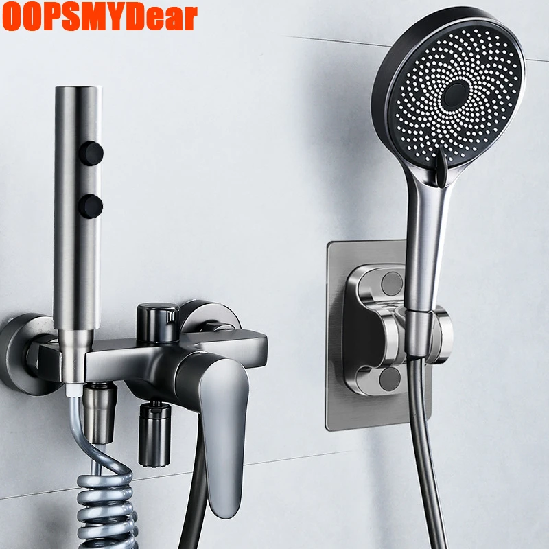 Shower Mixer Faucet Bathroom Hot Cold Hand Shower Set Wall Mount Modern