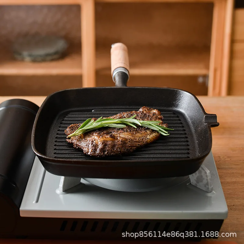 Cast Iron Steak Frying Pan, Uncoated and Non Stick, Household Stripe