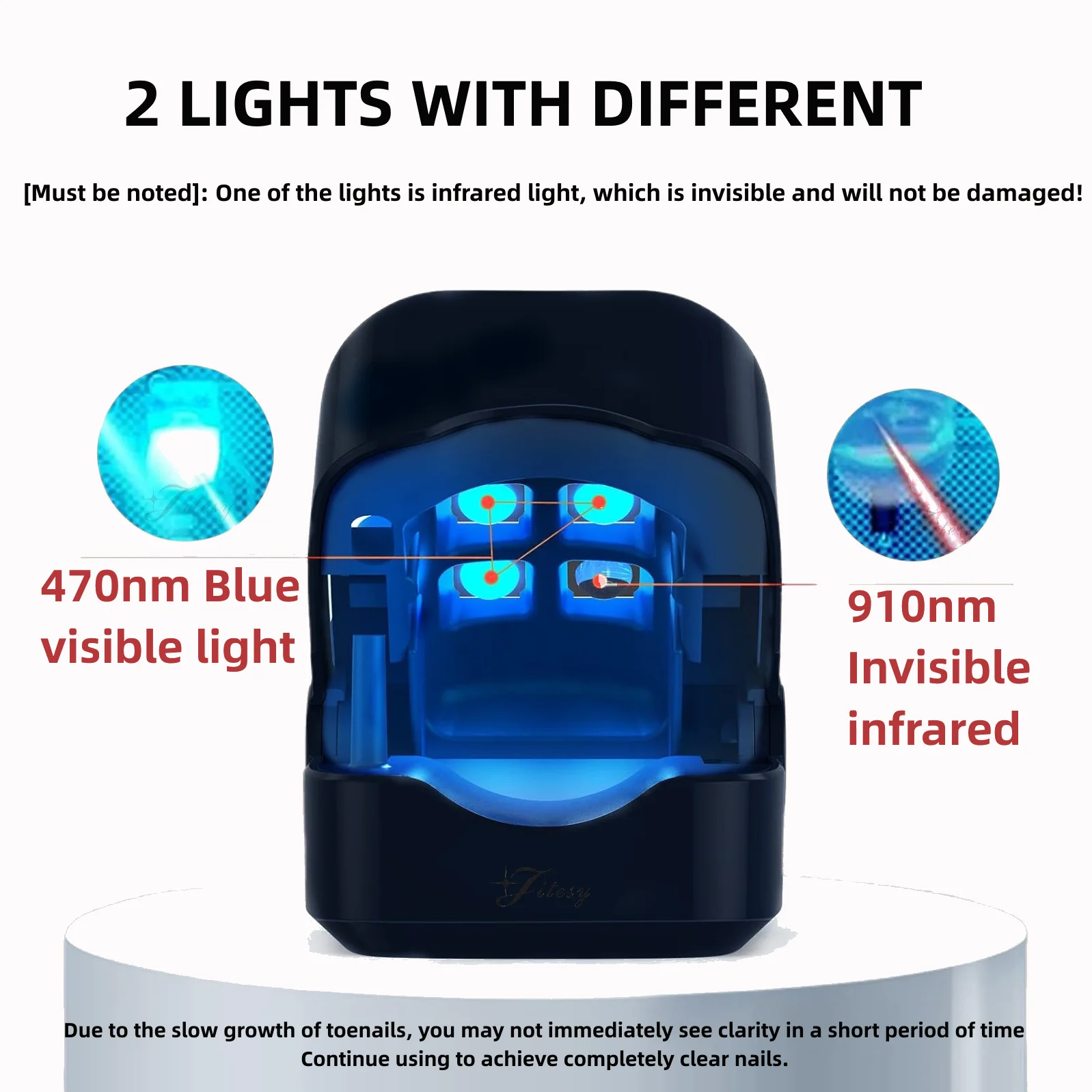 Nail Fungus Treatment Device with Time Display 470nm950nm wavelength Fast-acting Anti Fungal Laser Device for Finger/Toenails