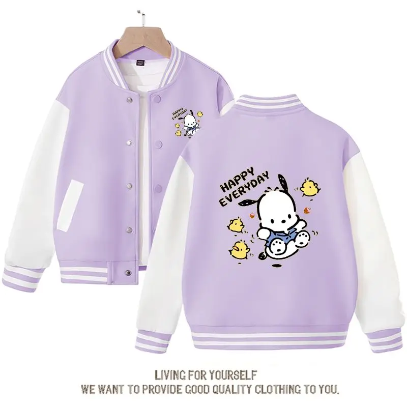 

Милая бейсбольная Униформа Sanrio понравико для девочек, осенние детские топы из мультфильма аниме, повседневная куртка, пальто, подарки на день рождения, игрушки для детей