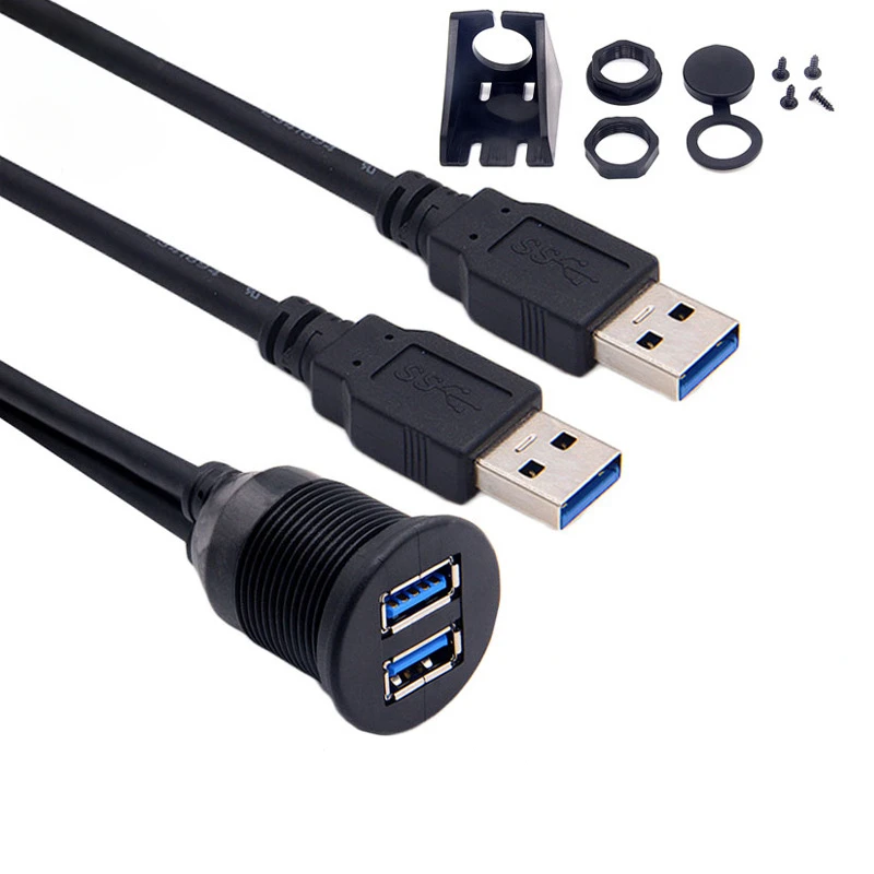 

Dual USB 3.0 Male To USB 3.0 Female Extension Cable with Flush Mount Panel for Car Truck Boat Motorcycle