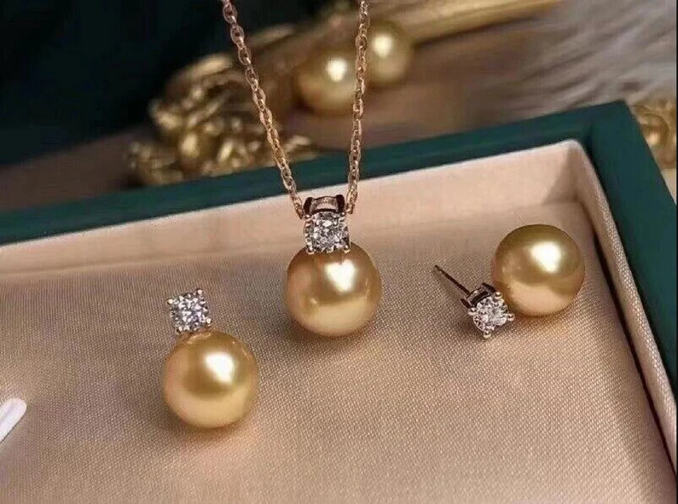 Set Natural South Sea Golden Aaaa ++++ Ciondolo Orecchino Di Perle Rotonde 925 Argento 9-10Mm 10-11Mm 11-12Mm 12-13Mm