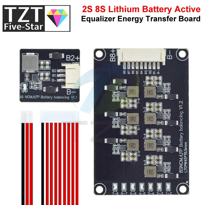 1/3 Stück TZT 2S/8S Aktives Balancer-Board 1,2A Li-Ionen-Lithium-Batterie-Board Energieübertragungs-Equalizer-Modul Induktive Version