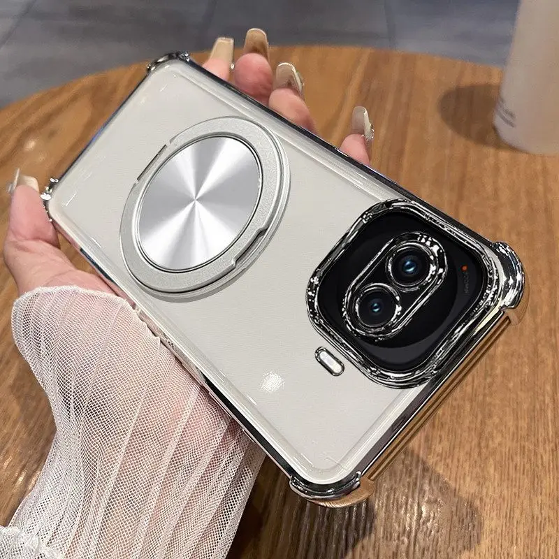Magnetic Rotating Stand Case with Built-in Lens Protection - Simple TPU Soft Cover