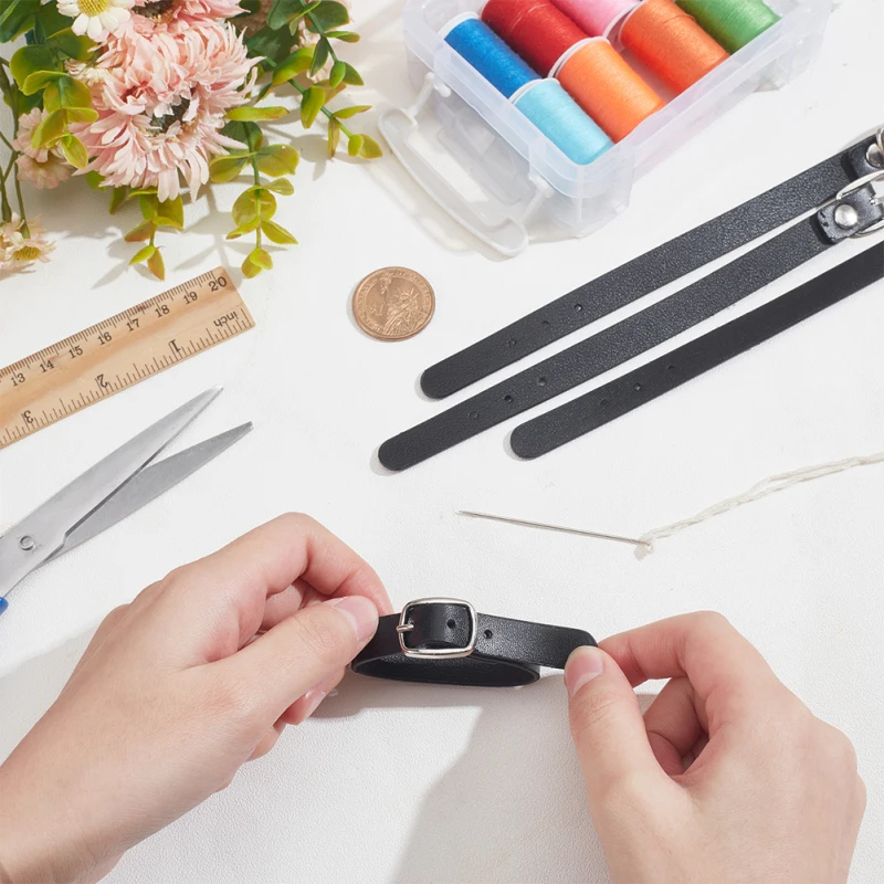 Kilt Extender Buckle 4 Pcs Black Kilt Extender Buckle Straps 7.56x0.71x0.28 Inch PU Imitation Leather Luggage Straps Suitcase Belts for Tight