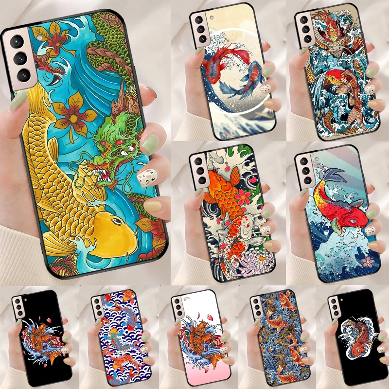 Tattoo Japanese Koi Dragon Wave Custodia In Silicone Per Samsung Galaxy S20 Fe S8 S9 S10 S21 Plus Note 20 Ultra S22 S23 Ultra Cover