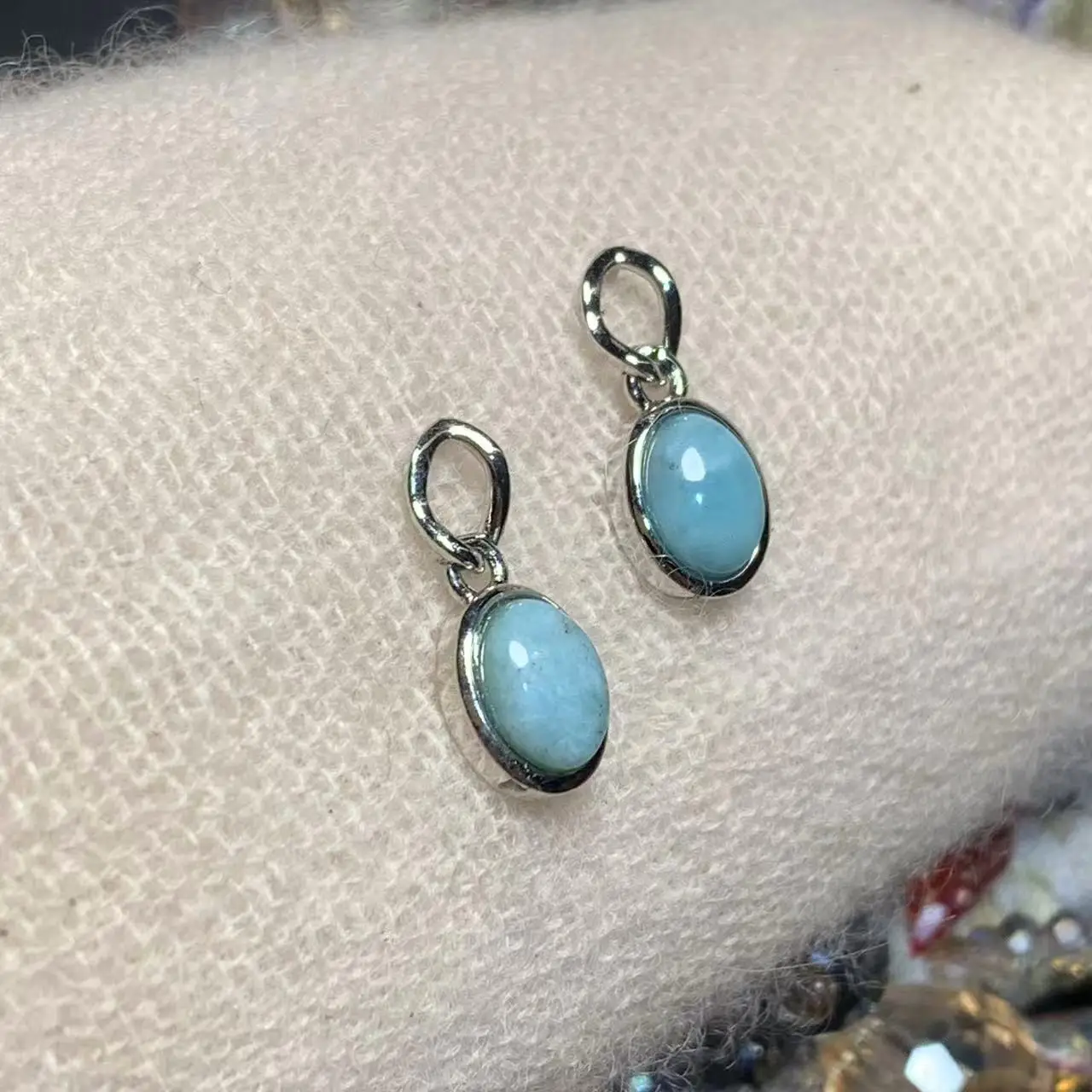 Natural Larimar 925 Sterling Silver Stud Earrings for women Jewelry Gift blue Prevent allergy gem jewelry Genuine stone