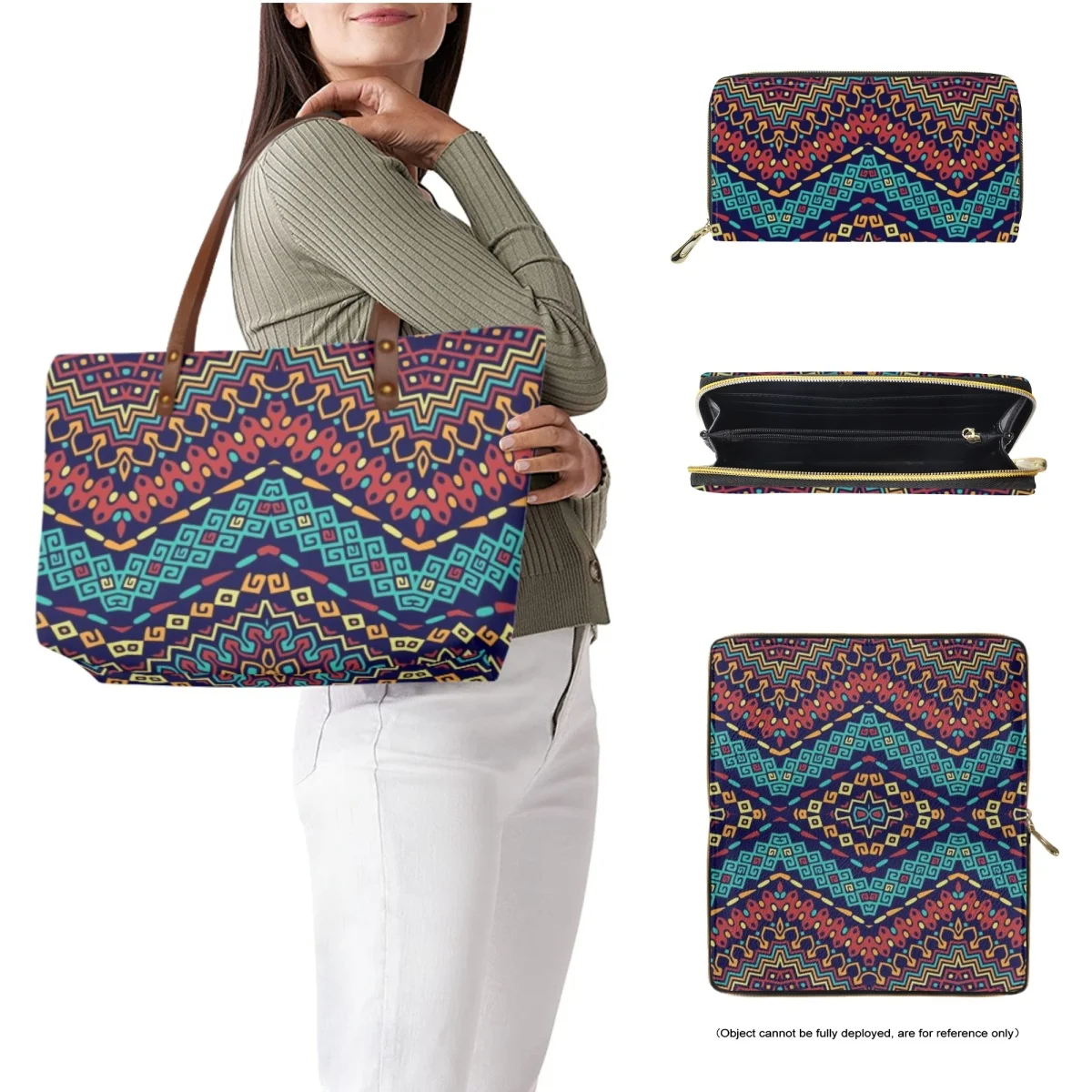 Original Vintage Pattern Large Capacity Totes Leather Wallet Combo Tribal Geometric Design Fashion Trend Ladies Handbags