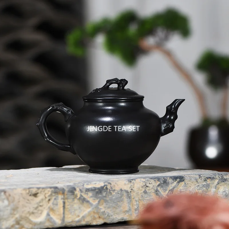 350ml Yixing high-end Yixing purple clay teapot raw ore black mud handmade stone spoon teapot