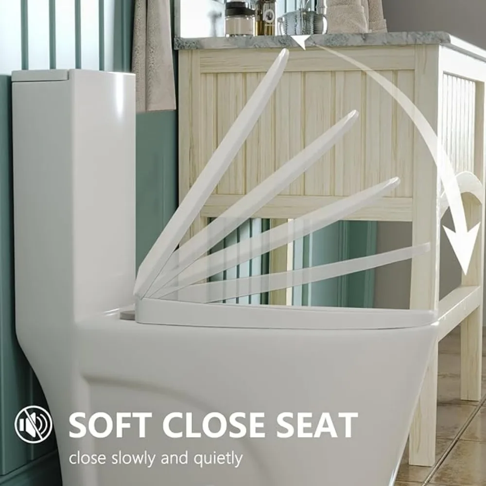 Elongated One Piece Toilets for Bathroom 1.1/1.6 GPF Dual Flush Toilet with Soft Close Comfortable Seat 12'' Rough-In Skirted 3