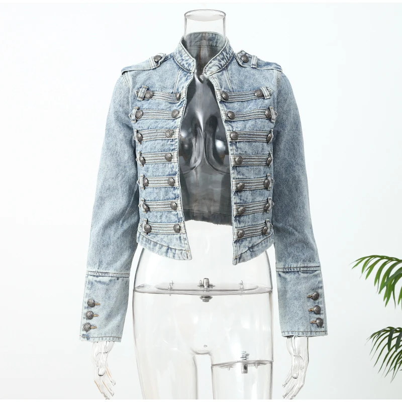 Vintage Denim Military Jacket Women Retro Solid Round Neck Single Breasted Slim Crop Coat 2026 New Lady Daily Street Outerwear 13 S4aeb3311eb9d40f28d8d8a71c624d8efP