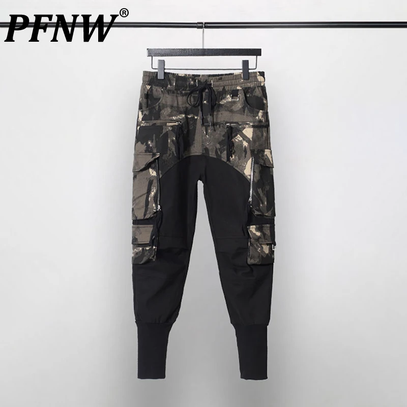 

PFNW Men's Darkwear Personality Camouflage Contrast Color Spliced Pocket Overalls Trousers Autumn Cargo Pants Tactical 12A2752