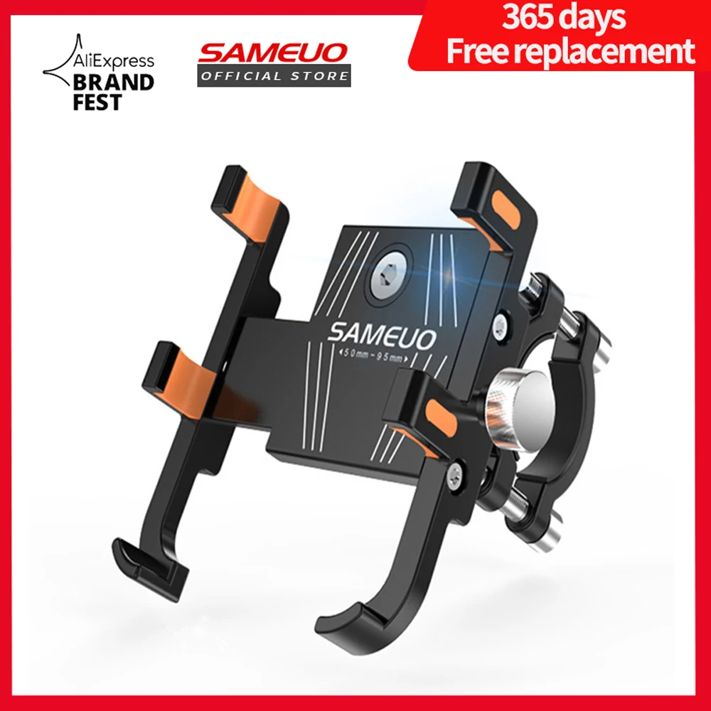 SAMEUO Aluminum Alloy Motorcycle Bike Mobile Phone Holder Anti-slip Bracket GPS Clip Universal Bicycle SMART Phone stand