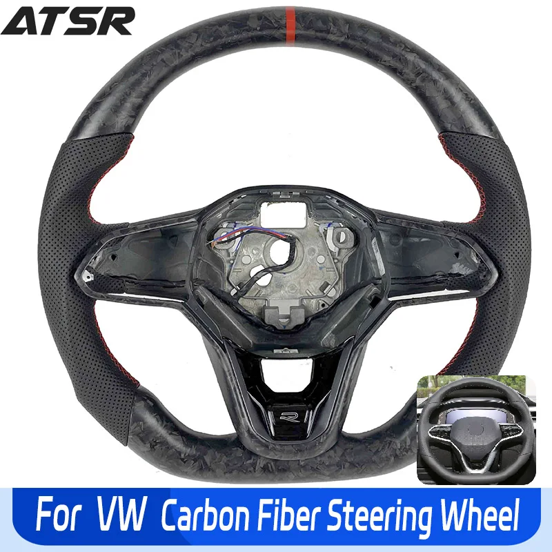 

for Volkswagen VW Golf 8 GTI R Line MK8 Jetta GLI ID4 Black Perforated Leather Carbon Fiber Customized Car Steering Wheel