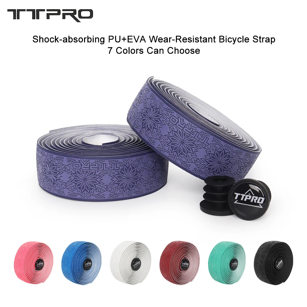 TTPRO Snow Anti-Slip Road Bike Handlebar Tape PU Shock Handle Bar Tape w/ Bar End Plugs Bicycle PU Anti-Vibration Wrap