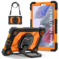 360° Rotating Grip Tablet Case with Adjustable Stand & Shoulder Strap - Tab A7 Lite 8.7 T220 (Orange with SP)