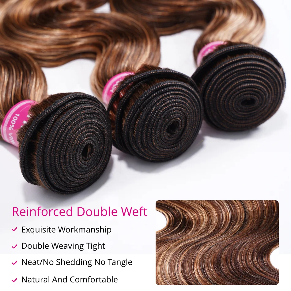 UNice Hair Blonde Highlight Body Wave Human Hair Bundles 2/3/4 Pcs With 4x4 Lace Closure Human Bundles Full Head Use