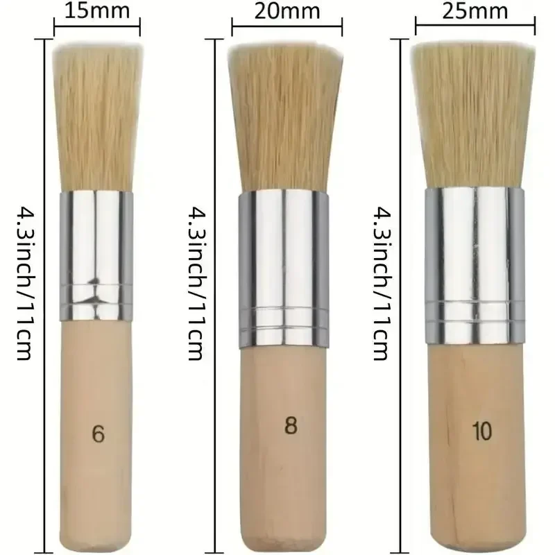 3pcs DIY Wooden Stencil Brush Pure Natural Bristle Paint Brush Acrylic Paint Wood Oil Painting painting brushes