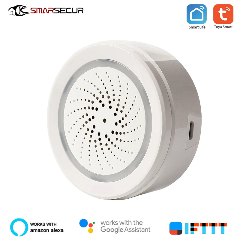 

SMARSECUR Smart Home Wireless WiFi Siren Alarm Sensor USB Power Via tuya smart life with temperature and humidity sensor