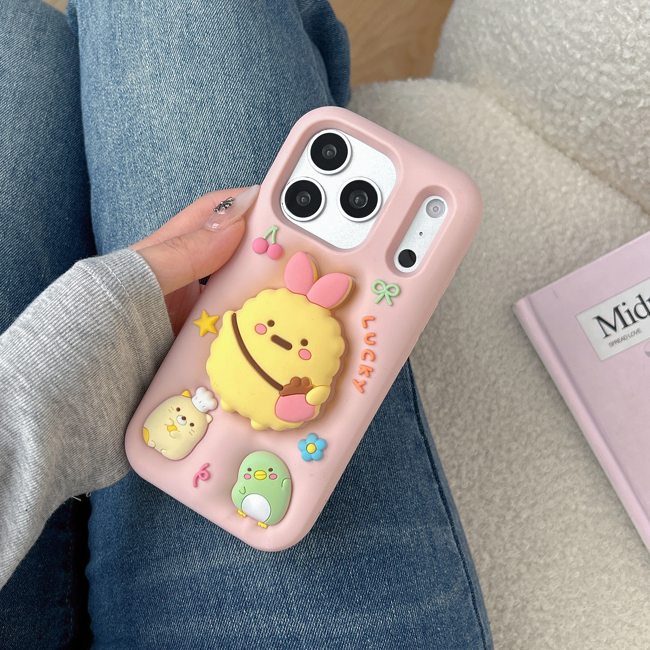 Niedliche 3D-Cartoon Sumikko Gurashi Küken-Hülle aus weichem Silikon mit Ständer für iPhone 17 16 15 14 13 12 Pro Max
