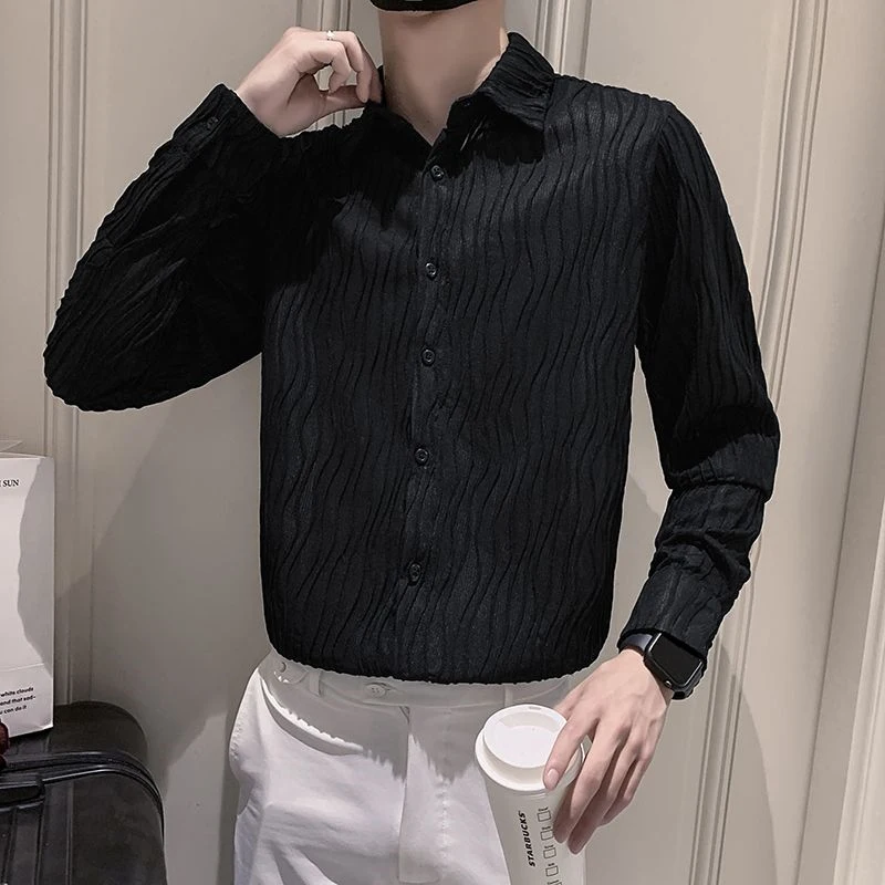 High Quality Shirts For Men Spring Autumn New Korean Fashion Casual Long Sleeve Slim Black White Button Up Shirt Ropa Hombre 4XL