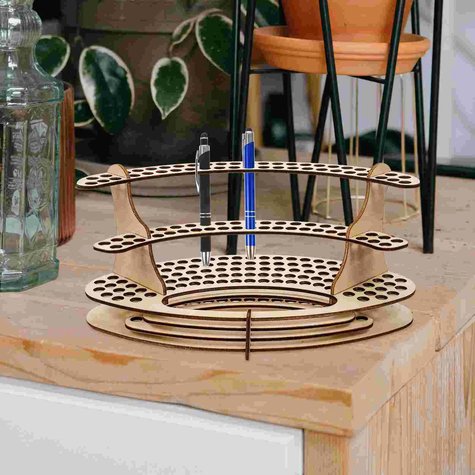

DIY Wooden Pen Holder Desk Stationery Organizer Makeup Brushes Slots Rack For Office Organizers Organization School