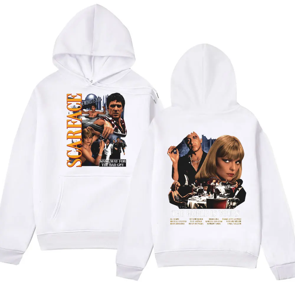 Vintage 90s Movie Scarface Al Pacino Tony Montana Printed Hoodies Men's Fashion Style Hip Hop Sweatshirts Spring Fleece Pullover