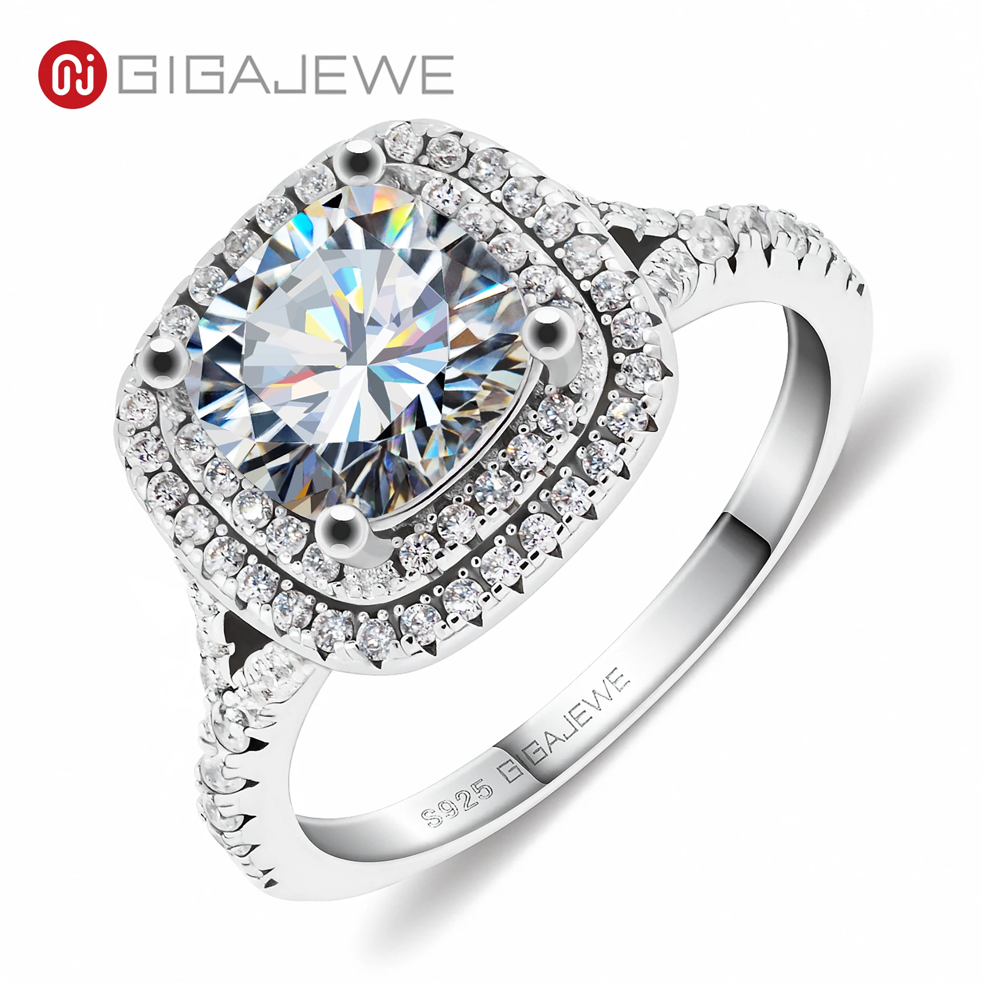 CZ Stone| Jewelry| Gold White Gold Engagement Ring 5 Ct Cushion Cut Diamond Halo Four Claw Wedding Engagement Ring 925 Sterling Silver