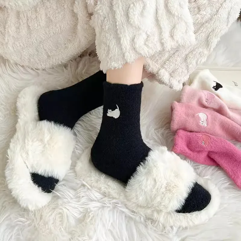 Description Picture 4 of itemCute Cat Mink Fleece Super Soft Socks for Women Winter Warm Thicken Coral Plush Socks Thermal Snow Home Sleep Floor Kawaii Sock