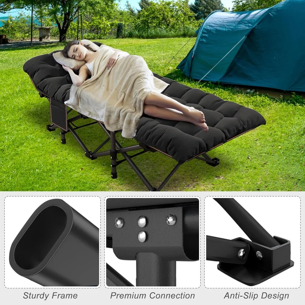 Oversized XXL Folding Camping Cot W/Mat for Adults, 78" L x 32" W x 18" H, Heavy Duty Outdoor Bed with Carry Bag
