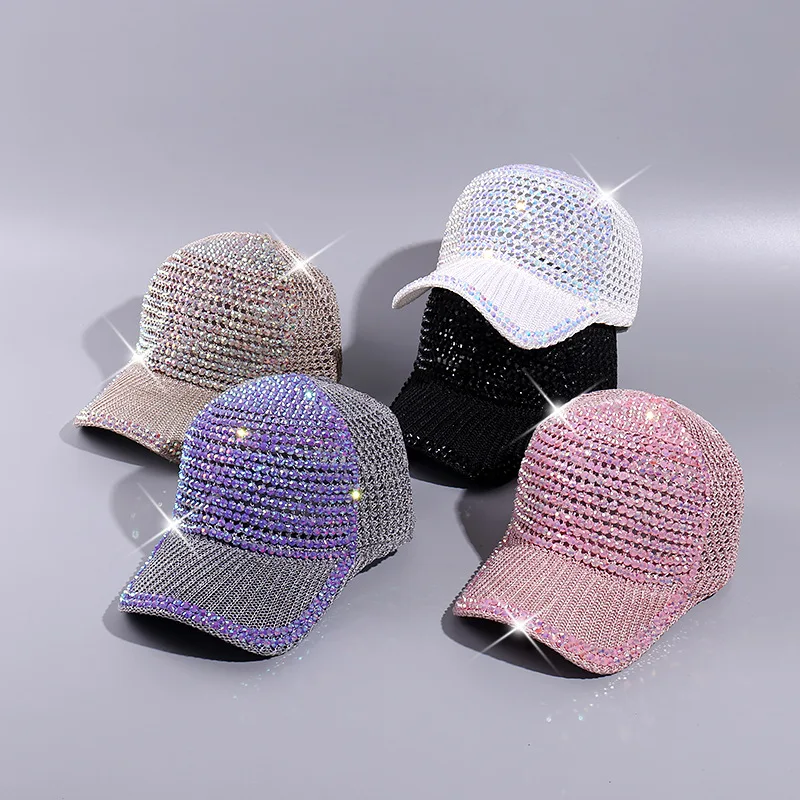 

Womens Mesh Rhinestone Baseball Cap Outdoor Sports Breathable Hat