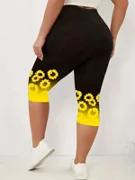 Women's Plus Size Summer Fashion Sunflower Print Leggings Fitness Sports Seven Point Leggings Casual  Yoga Leggings - Image 2